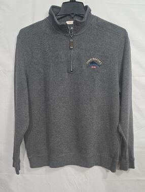 Tommy Bahama Mens Lg Charcoal Quarter Zip Pullover  Fish Logo